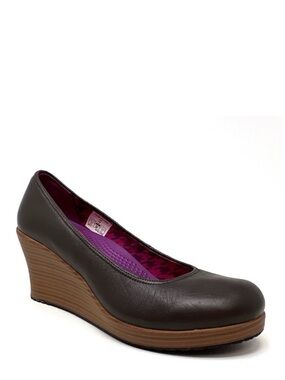 Crocs Walnut Brown Wedge Heel Size 9 Platform Pump Leather Closed Round Toe